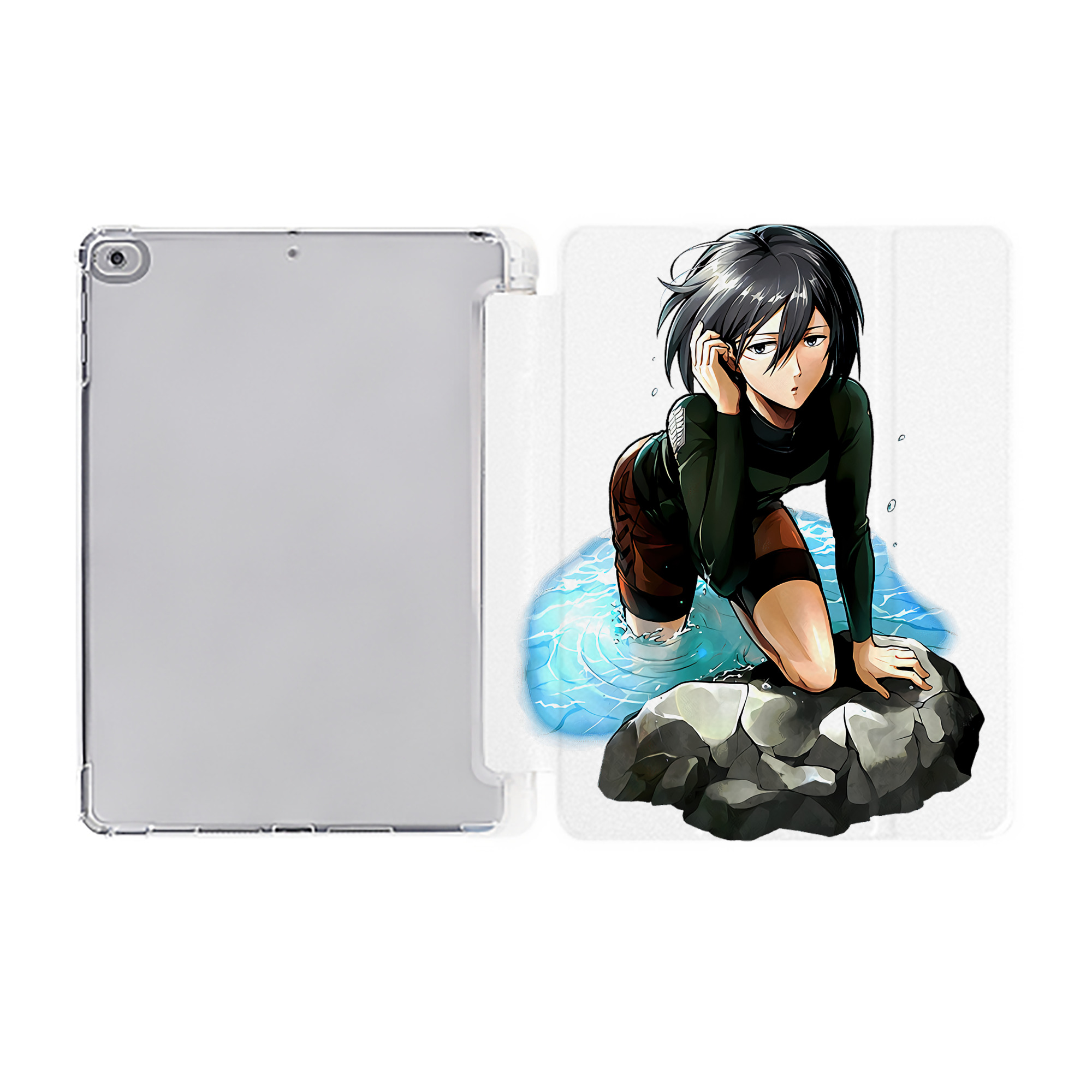 （画像用） 進撃の巨人 ミカサ·アッカーマン Attack on Titan Mikasa Ackerman IPad ケース ペン収納付き 三つ折りスタンド PUレザー×シリコン 対応機種9.5/10.5/10.9インチ